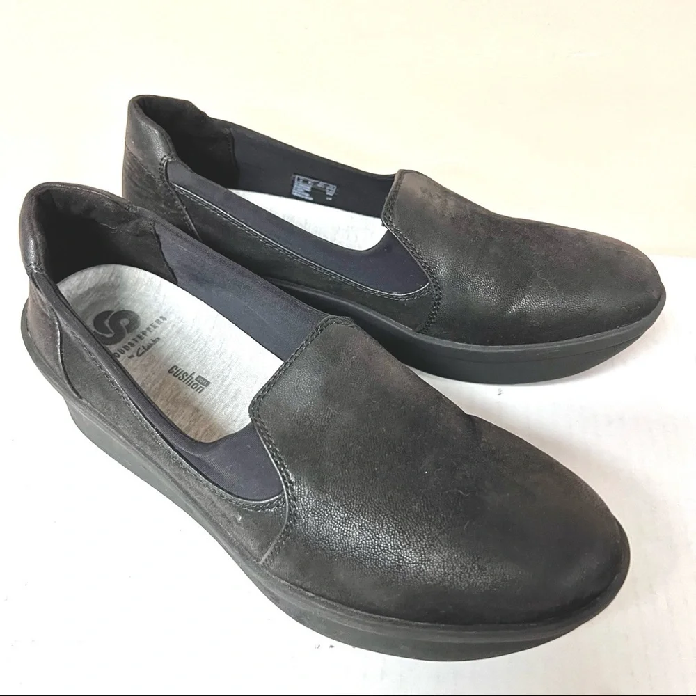 Clarks Cloudsteppers Women's Step Rose Moon Platform black leather size 8.5